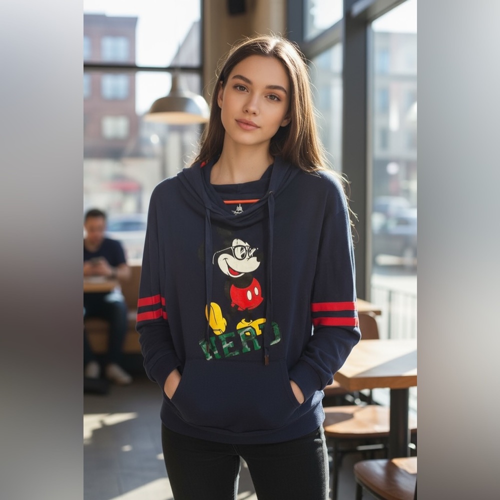 Disney Parks Womens Medium Mickey Mouse Nerd Hoodie Medium Some Stains & Weat